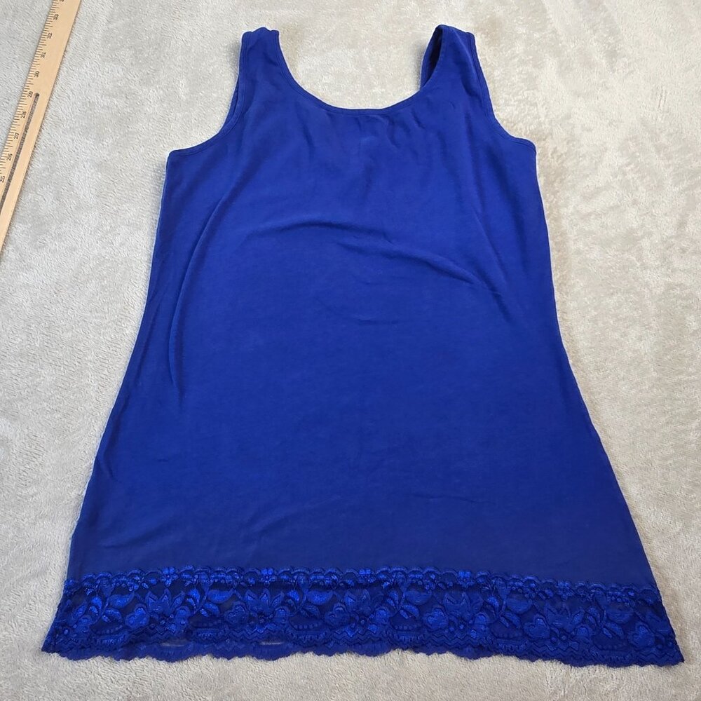 Y2K Inspired Tank Womens Small Blue Bottom Lace Trim Layerable Classic Colorful - Picture 6 of 7